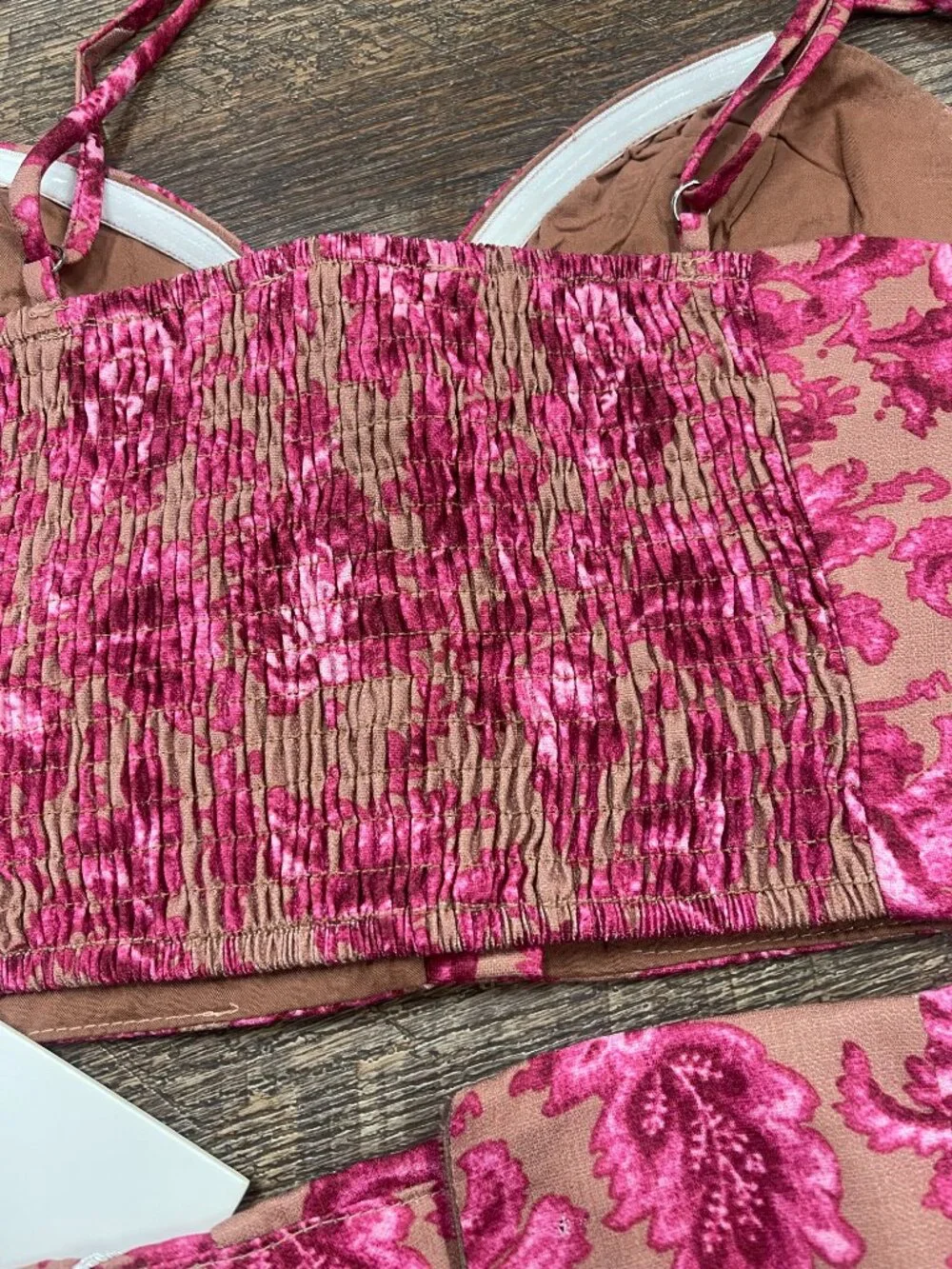 Pink Floral Coquette Matching Set Bustier Crop Top Mini Skirt NWT Size 8